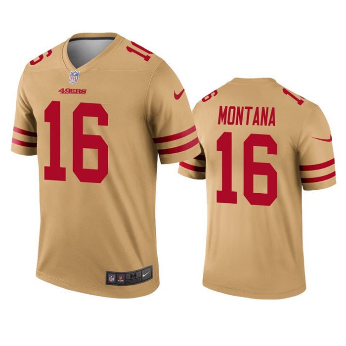 Men San Francisco 49ers 16 Montana Nike Gold Inverted Legend NFL Jersey
